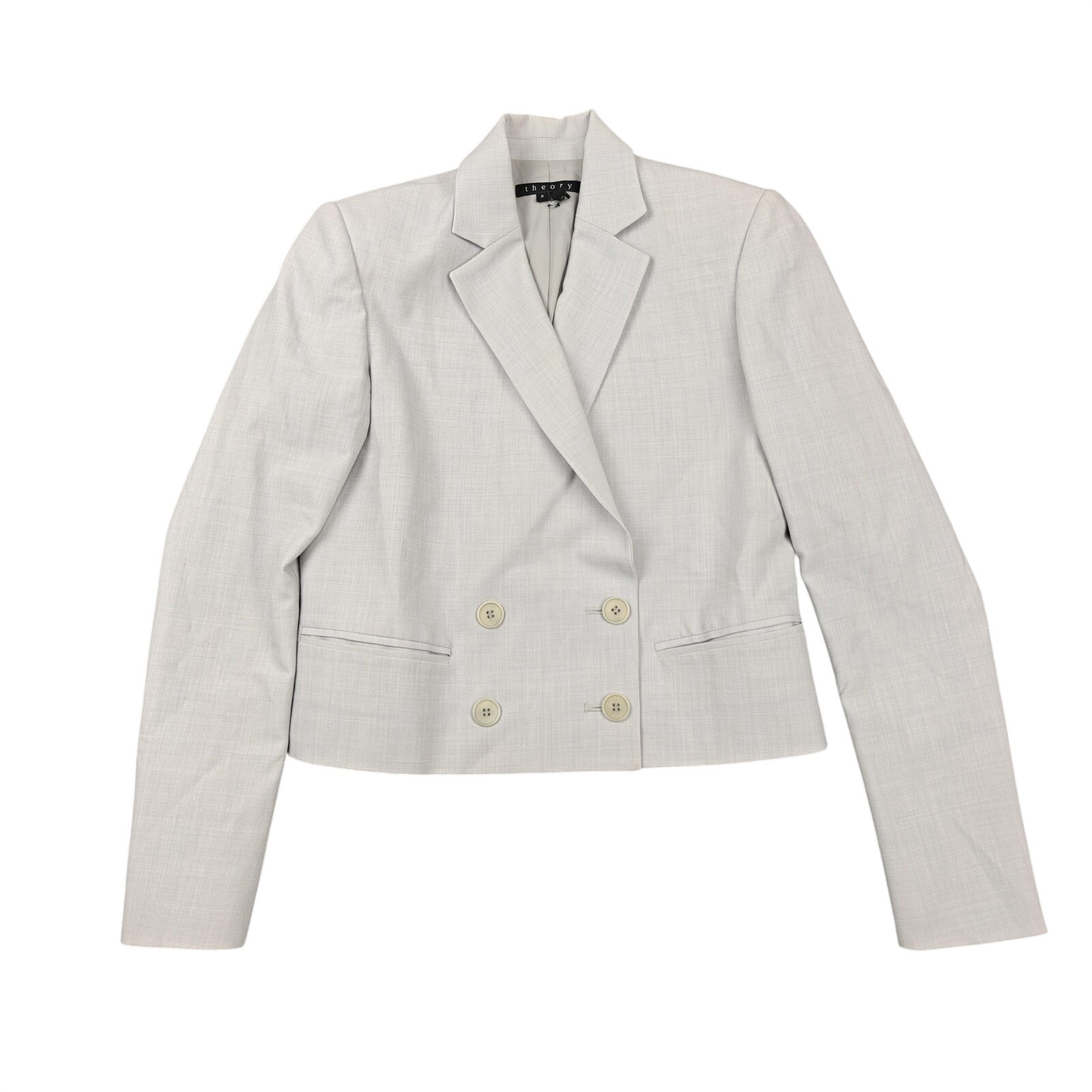 Theory Blazer Womens 0 Gray Wool Cropped Double Breasted Lined Jacket Office